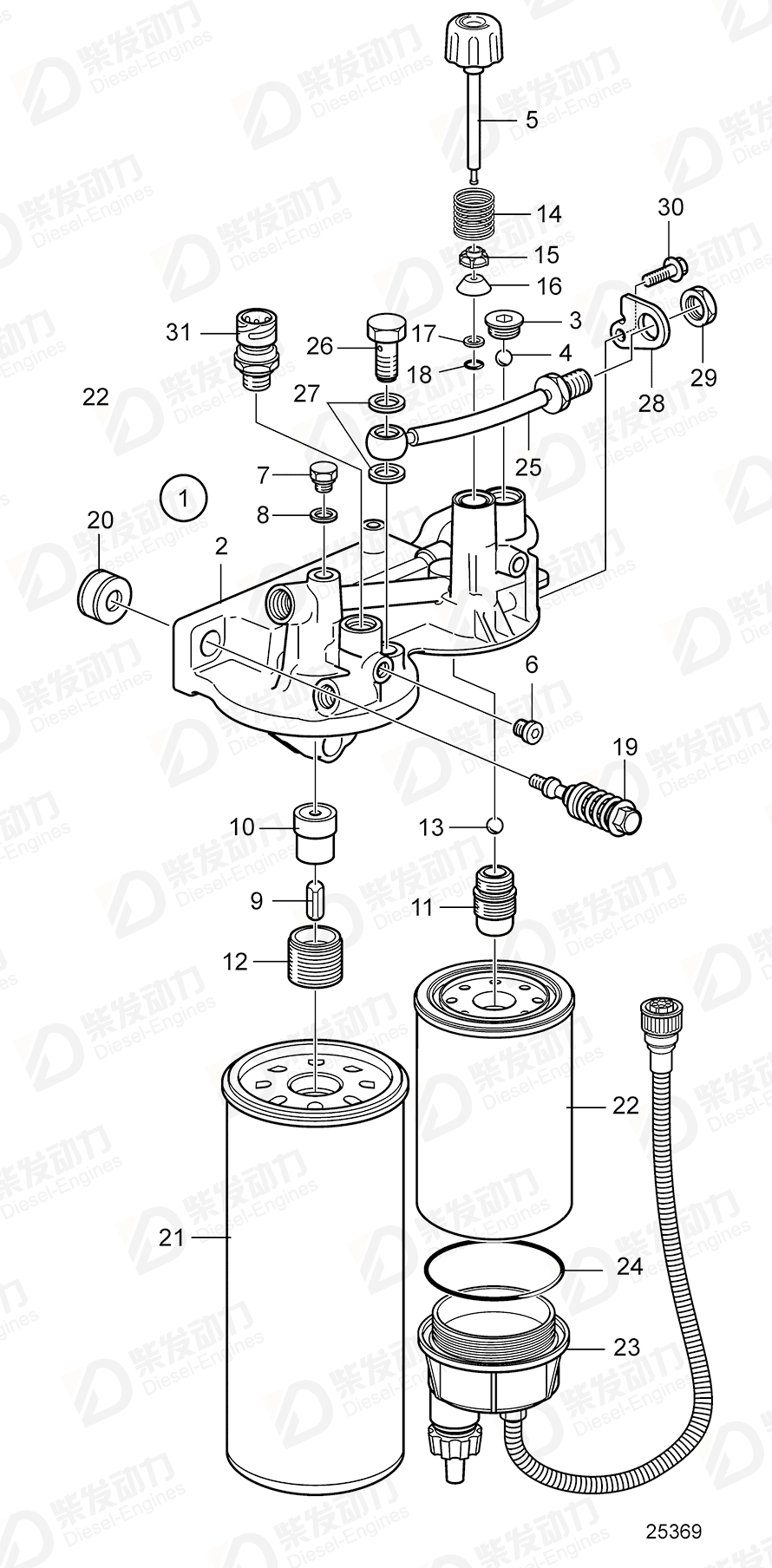 VOLVO Fuel filter housing 3848884 Drawing